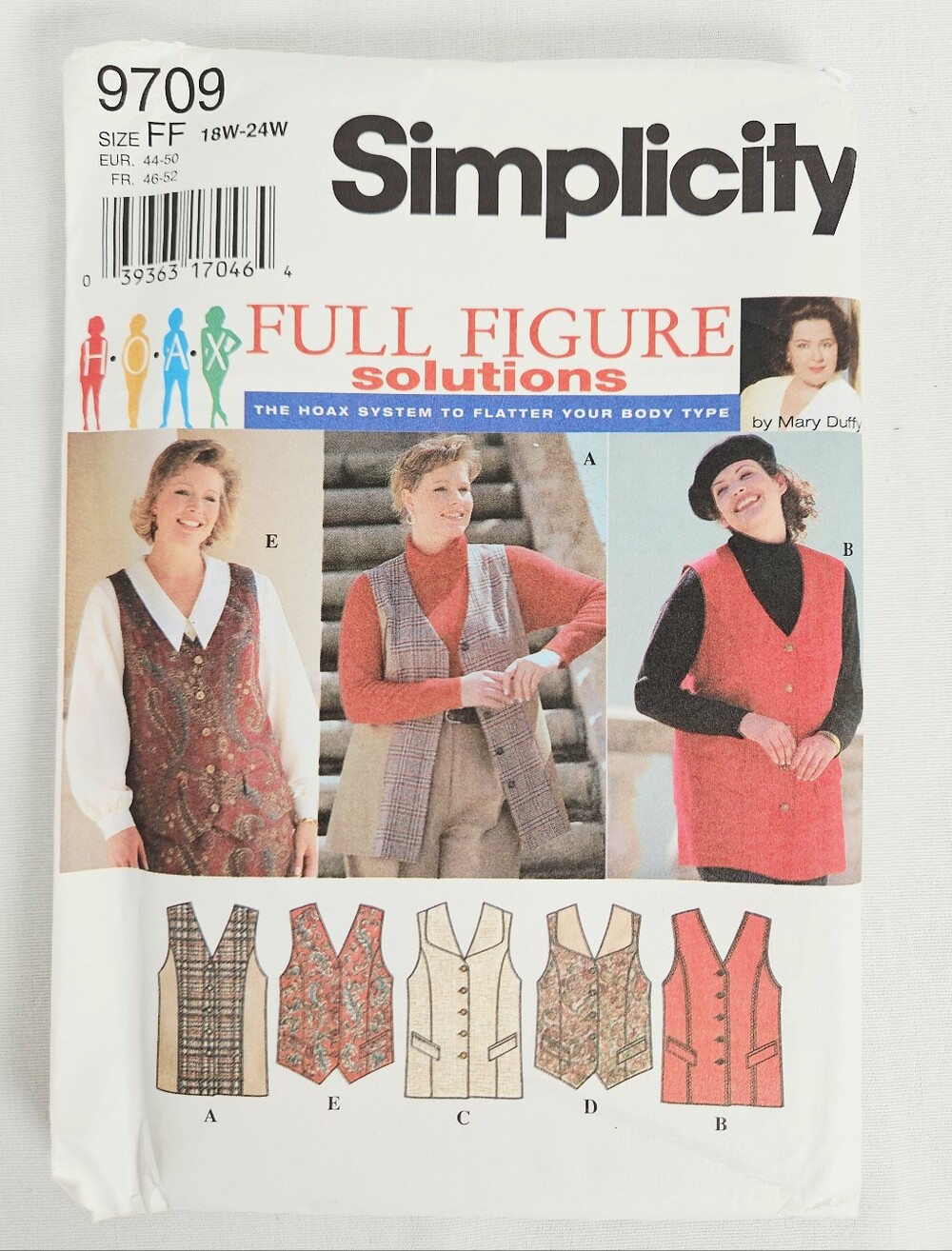 Simplicity 9709 Full Figure Vest Pattern 18W-24W Uncut Vintage 1995